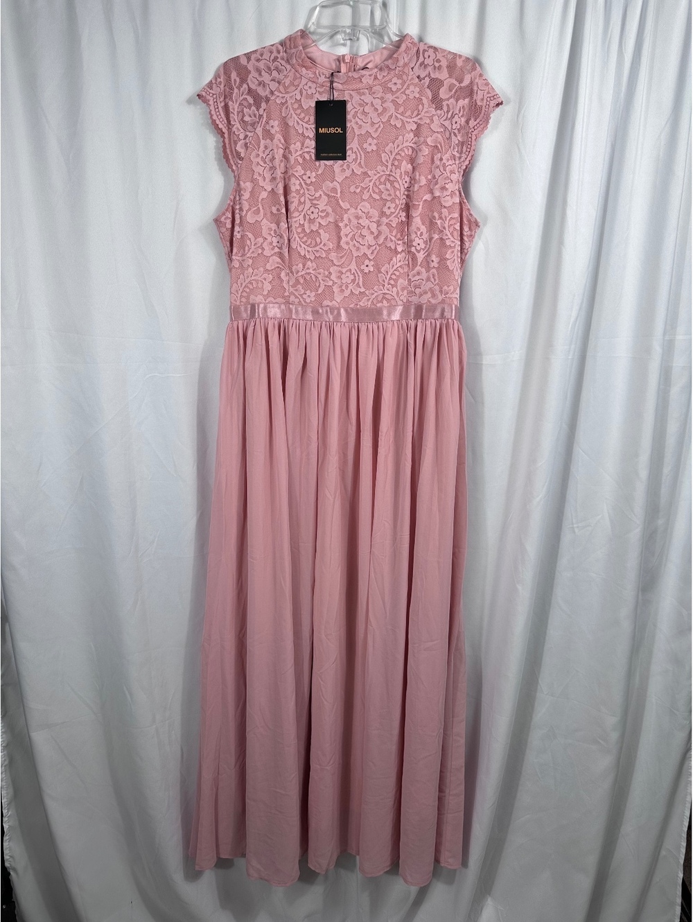 MIUSOL Pink Lace and Chiffon Maxi Dress with Cap Sleeves XXL